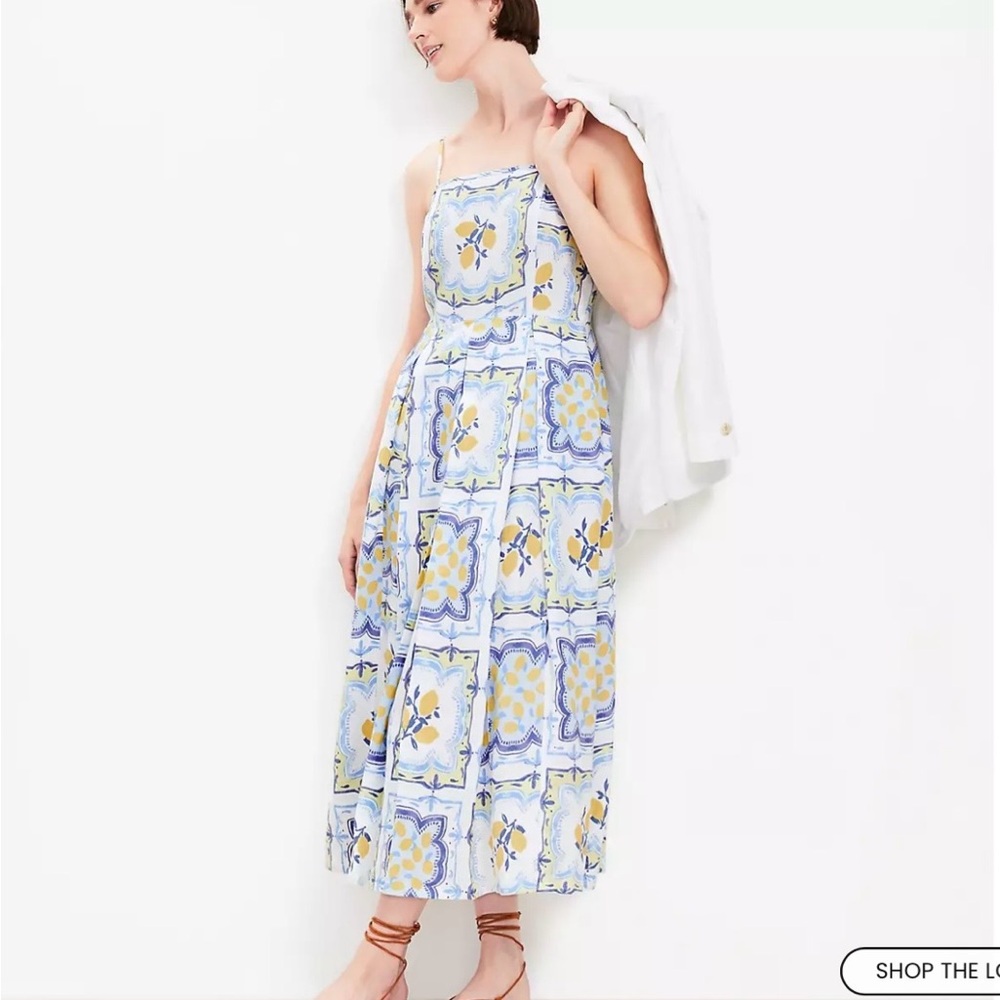 LOFT Spaghetti-Strap Maxi Dress in White, Blue & Yellow - Picture 2 of 5